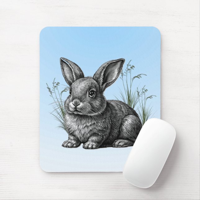 Cute Gray Rabbit against a Blue Sky Mouse Pad (With Mouse)