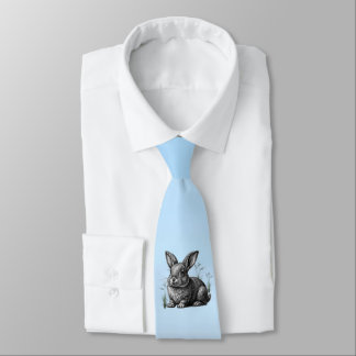Cute Gray Rabbit against a Blue Sky Neck Tie