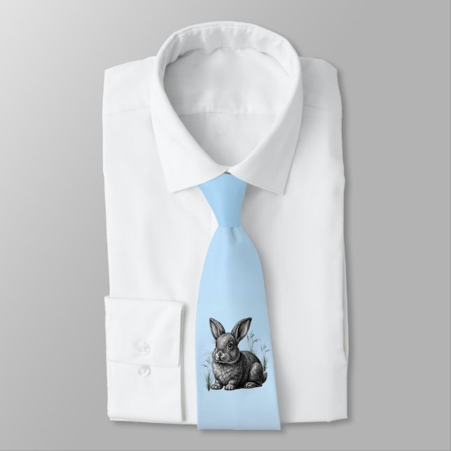 Cute Gray Rabbit against a Blue Sky Neck Tie (Tied)
