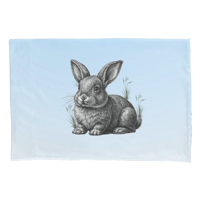 Cute Gray Rabbit against a Blue Sky Pillow Case (Front)