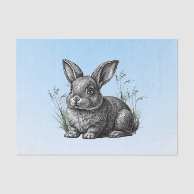Cute Gray Rabbit against a Blue Sky Tissue Paper (Front)