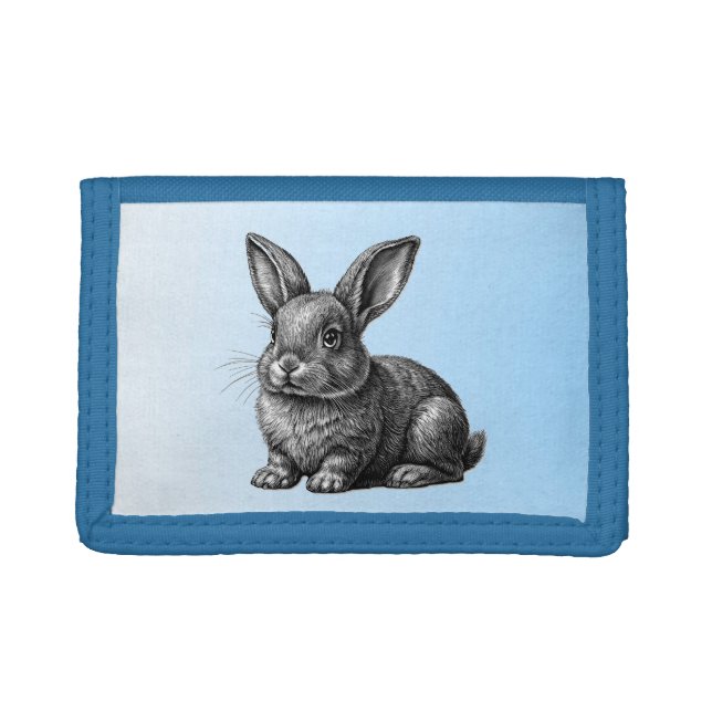 Cute Gray Rabbit against a Blue Sky Trifold Wallet (Front)