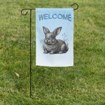 Cute Gray Rabbit against a Blue Sky Welcome Flag