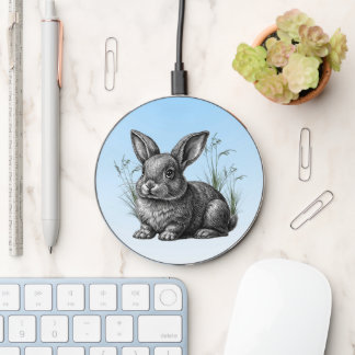 Cute Gray Rabbit against a Blue Sky Wireless Charger