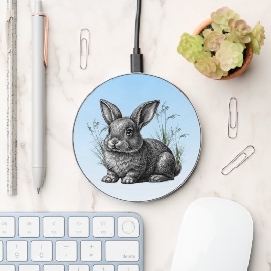 Cute Gray Rabbit against a Blue Sky Wireless Charger (Desk)