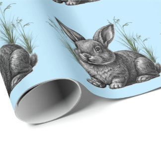 Cute Gray Rabbit against a Blue Sky Wrapping Paper