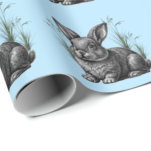 Cute Gray Rabbit against a Blue Sky Wrapping Paper (Roll Corner)