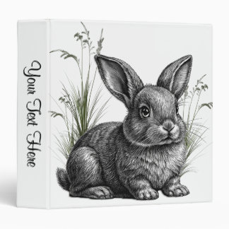 Cute Gray Rabbit Among the Grass 3 Ring Binder