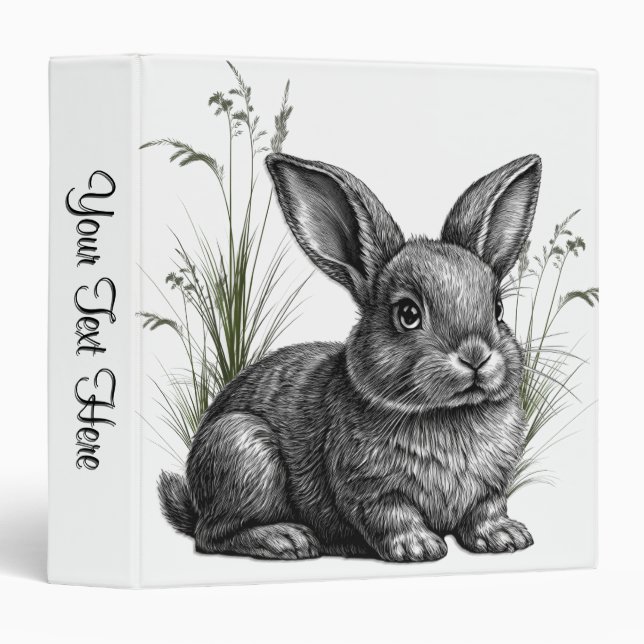 Cute Gray Rabbit Among the Grass 3 Ring Binder (Front/Spine)