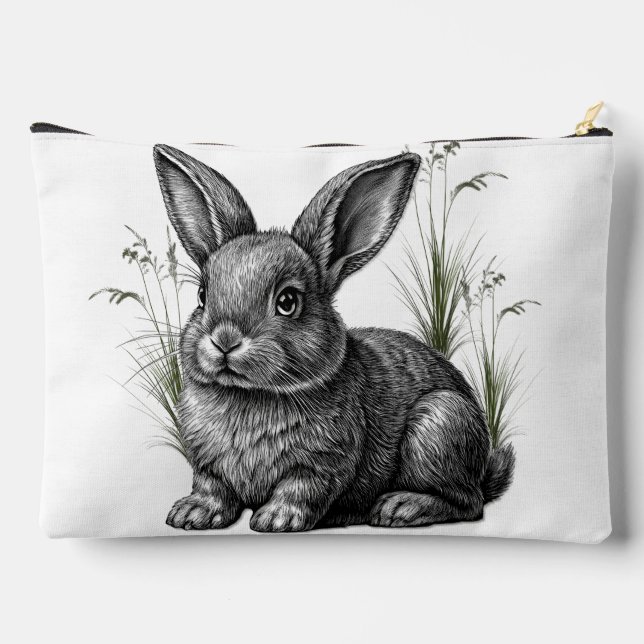 Cute Gray Rabbit Among the Grass Accessory Pouch (Back)