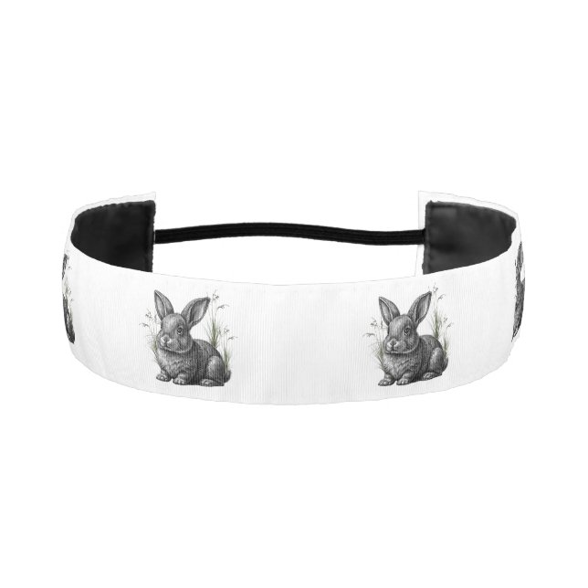 Cute Gray Rabbit Among the Grass Athletic Headband (Front)