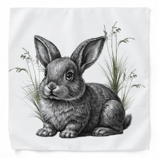 Cute Gray Rabbit Among the Grass Bandana