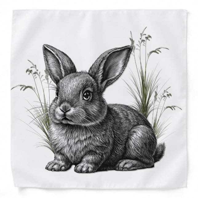 Cute Gray Rabbit Among the Grass Bandana (Front)