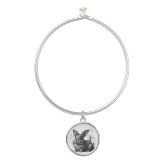Cute Gray Rabbit Among the Grass Bangle Bracelet
