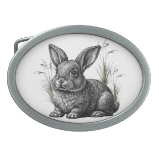 Cute Gray Rabbit Among the Grass Belt Buckle