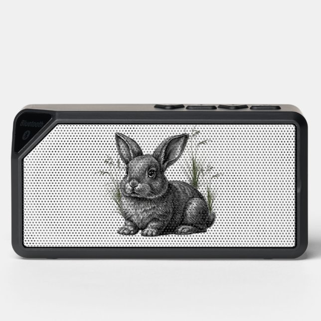 Cute Gray Rabbit Among the Grass Bluetooth Speaker (Front)