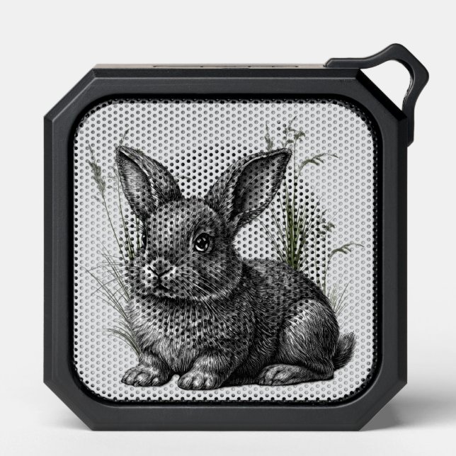 Cute Gray Rabbit Among the Grass Bluetooth Speaker (Front)