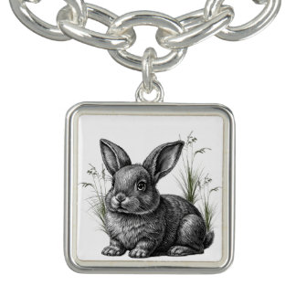 Cute Gray Rabbit Among the Grass Bracelet