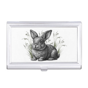 Cute Gray Rabbit Among the Grass Business Card Case