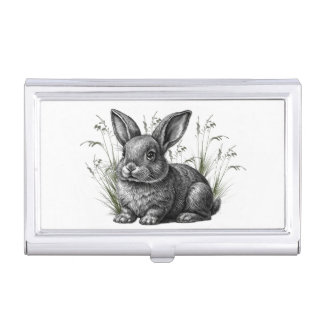 Cute Gray Rabbit Among the Grass Business Card Case