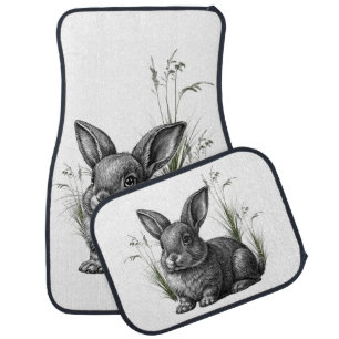 Cute Gray Rabbit Among the Grass Car Floor Mat