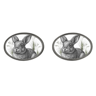 Cute Gray Rabbit Among the Grass Cufflinks