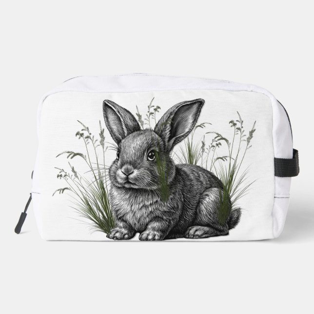 Cute Gray Rabbit Among the Grass Dopp Kit (Back)