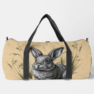Cute Gray Rabbit Among the Grass Duffle Bag