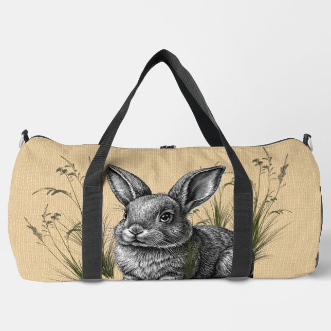 Cute Gray Rabbit Among the Grass Duffle Bag (Front)