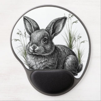 Cute Gray Rabbit Among the Grass Gel Mouse Pad