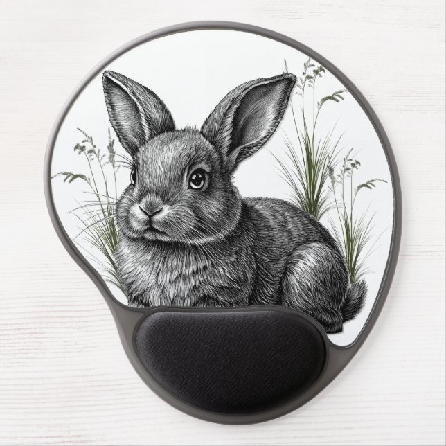 Cute Gray Rabbit Among the Grass Gel Mouse Pad (Front)