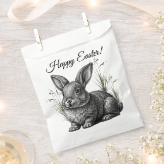 Cute Gray Rabbit Among the Grass Happy Easter Favor Bag