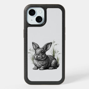 Cute Gray Rabbit Among the Grass iPhone 15 Case