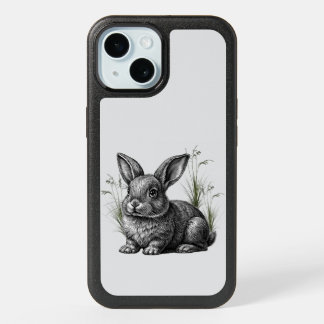 Cute Gray Rabbit Among the Grass iPhone 15 Case
