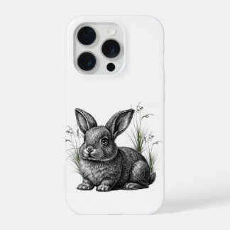 Cute Gray Rabbit Among the Grass iPhone 15 Pro Case