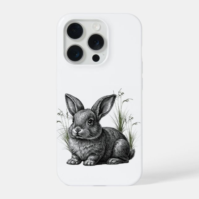 Cute Gray Rabbit Among the Grass iPhone Case (Back)