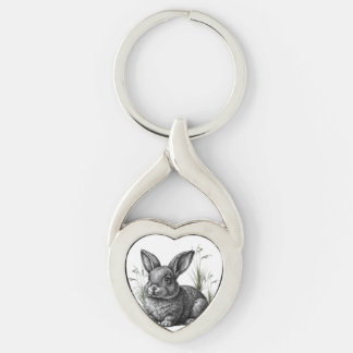 Cute Gray Rabbit Among the Grass Keychain