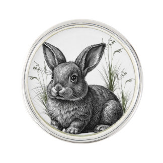 Cute Gray Rabbit Among the Grass Lapel Pin
