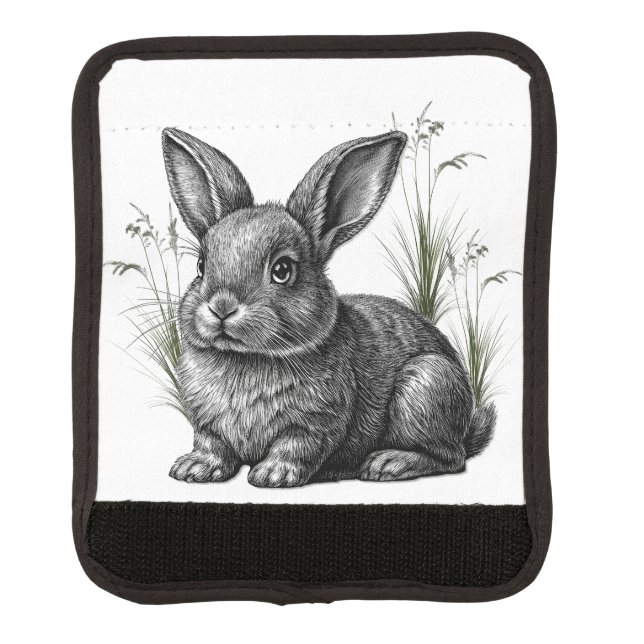Cute Gray Rabbit Among the Grass Luggage Handle Wrap (Front)