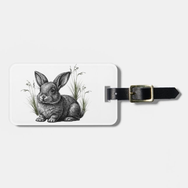 Cute Gray Rabbit Among the Grass Luggage Tag (Front Horizontal)