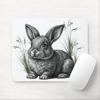 Cute Gray Rabbit Among the Grass Mouse Pad