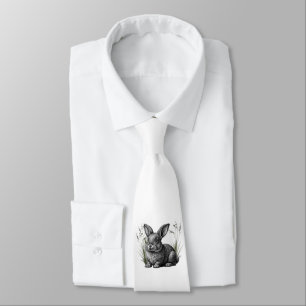 Cute Gray Rabbit Among the Grass Neck Tie