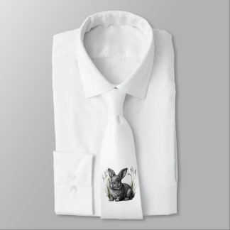 Cute Gray Rabbit Among the Grass Neck Tie