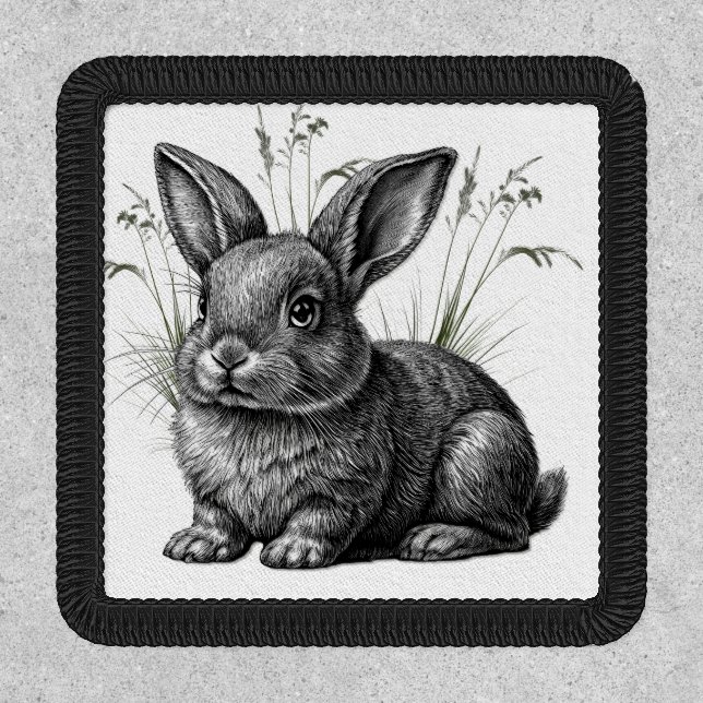 Cute Gray Rabbit Among the Grass Patch (Front)