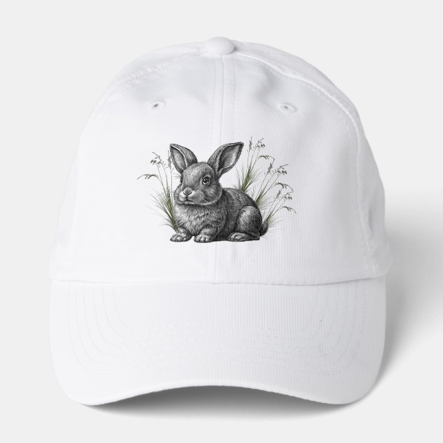 Cute Gray Rabbit Among the Grass Performance Cap (Front)