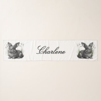 Cute Gray Rabbit Among the Grass Personal Name Scarf