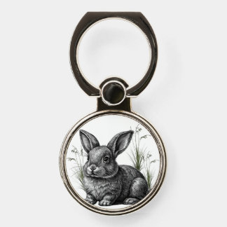 Cute Gray Rabbit Among the Grass Phone Ring Stand
