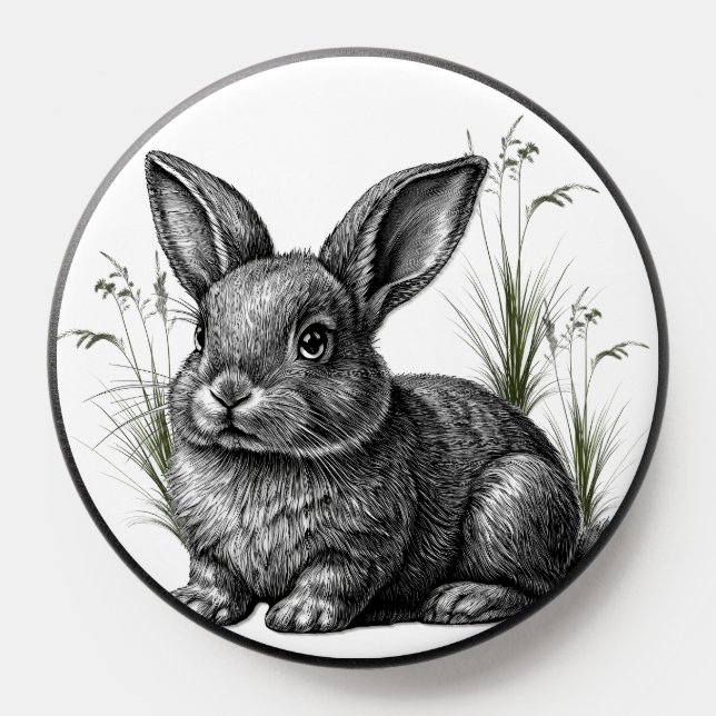 Cute Gray Rabbit Among the Grass PopSocket (Popsocket)