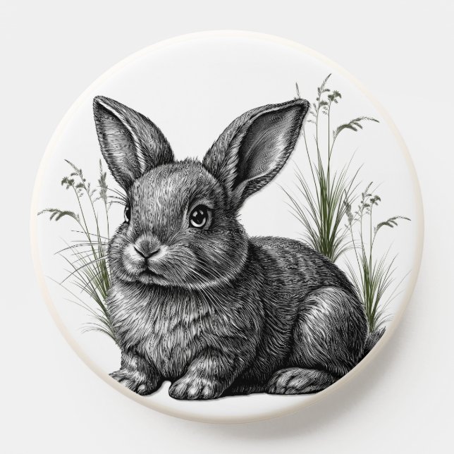 Cute Gray Rabbit Among the Grass PopSocket (Popsocket)