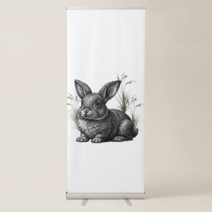 Cute Gray Rabbit Among the Grass Retractable Banner